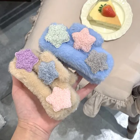 Cute Plush Star Hair Claw Clip Faux Fur Shark Clip Sweet Cream Colors Winter Hair Accessories For Women Girls