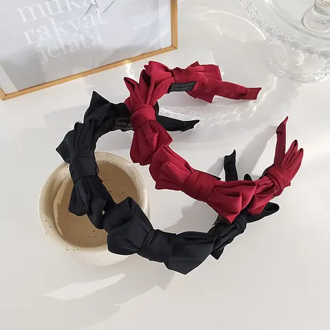Diadema con Lazo Grande de Capas Vintage para Mujer Estilo Francés Satén Plisado Diadema Elegante Hecha a Mano Accesorios para el Cabello