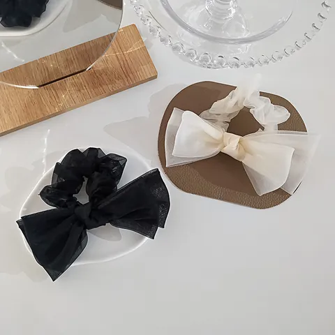 Korean Sweet Organza Double Layer Bow Scrunchie Elegant Large Hair Tie For Women Girls Daily Dating Hair Accessories