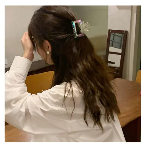 Große Irisierende Acryl Rechteckige Haarklammer Eleganter Koreanischer Stil Rutschfeste Shark Bun Haarspange Kopfschmuck Accessoire Für Damen Mädchen