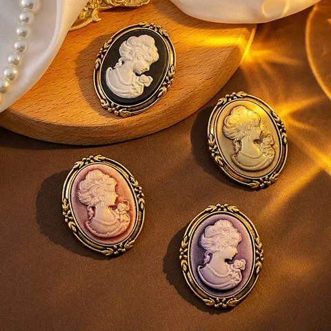 Broche De Camafeo Vintage Ovalado Retrato Relieve Aleación Estilo Corte Medieval Joyería Elegante Para Mujeres