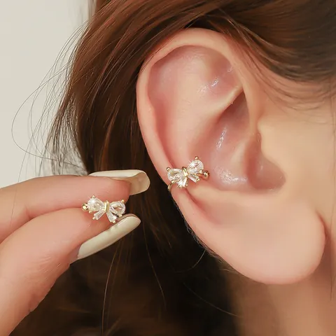 Mode Kupfer Zirkonia Schleife Ohrknorpel Clip Nicht Durchstochen Ohrklemme Für Damen Leicht Luxus Schleife Ohrschmuck
