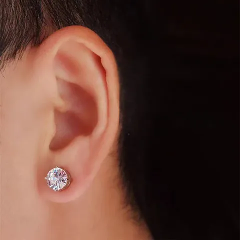 Magnetic Stud Earrings Non Piercing Copper Cubic Zirconia Round Ear Clips Silver Punk Jewelry For Unisex Men Women