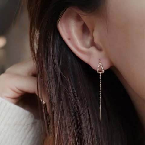 Boucles d'Oreilles Longues Chaîne Goutte d'Eau Avec Tige en Acier Inoxydable Zircone Incrusté Alliage Bijoux Pour Femmes Cadeau