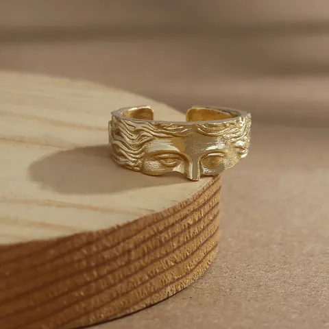 Vintage Venus Half Face Open Ring Artistic Retro Sculpture Embossed Design Adjustable Gold Silver Plated Jewelry For Men Women