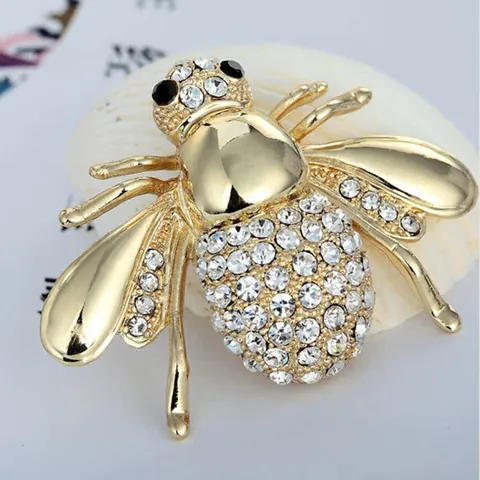 Vintage Alloy Rhinestone Bee Brooch For Women Exquisite Insect Shape Gold Silver Plated Sparkling Crystal Animal Pins Gift