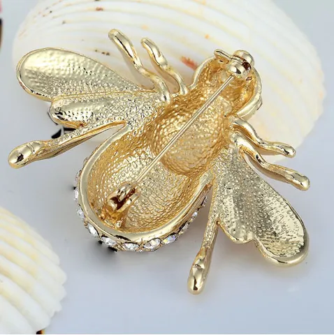 Vintage Alloy Rhinestone Bee Brooch For Women Exquisite Insect Shape Gold Silver Plated Sparkling Crystal Animal Pins Gift