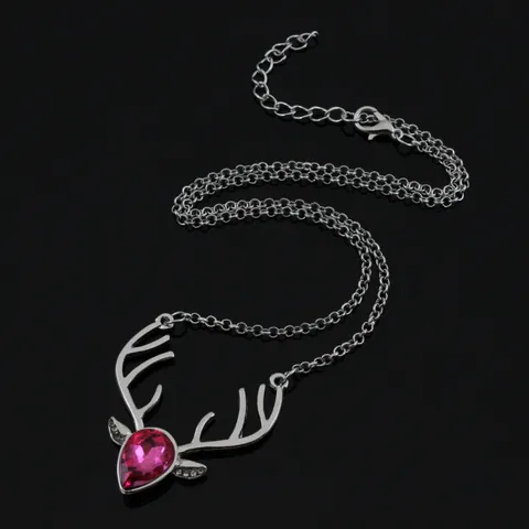 Fashion Reindeer Antler Pendant Necklace For Women Alloy Water Drop Heart Crystal Rhinestone Christmas Gift Sweet Elegant Jewelry