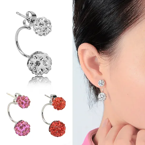 Orecchini a Bottone Shamballa a Doppia Sfera in Lega con Strass Orecchini a Scomparsa per Donna Gioielli per Feste di Matrimonio Regalo