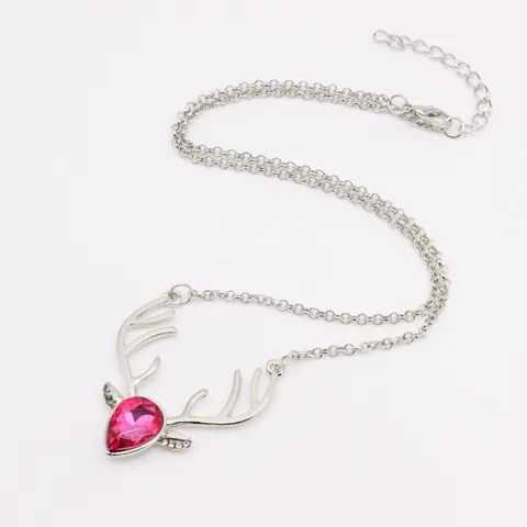 Fashion Reindeer Antler Pendant Necklace For Women Alloy Water Drop Heart Crystal Rhinestone Christmas Gift Sweet Elegant Jewelry