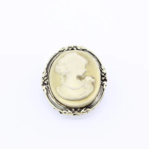 Broche Camée Style Victorien Vintage pour Femmes Alliage Or Antique Relief Tête de Dame Floral Ajouré Bijoux Mode Banquet