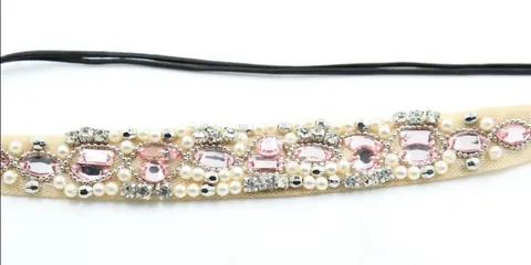 Vintage Handgefertigt Künstliche Perlen Haarrand Mit Rosa Kristallen Künstliche Perlenimitat Elastisches Haarband Für Damen Hochzeit Party Haarschmuck
