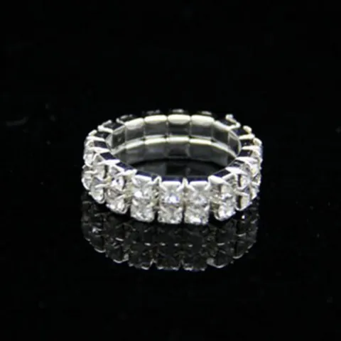 Fashion Silver Alloy Rhinestone Elastic Stretch Ring For Women Wedding Party Jewelry Single Double Triple Row Style