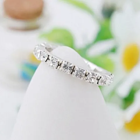 Fashion Silver Alloy Rhinestone Elastic Stretch Ring For Women Wedding Party Jewelry Single Double Triple Row Style