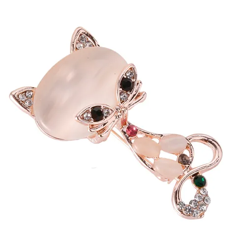 Broche Renard Chat en Alliage Or Rose Vintage avec Pierre d'Œil de Chat Strass Forme Animale Bijoux Mode pour Femme