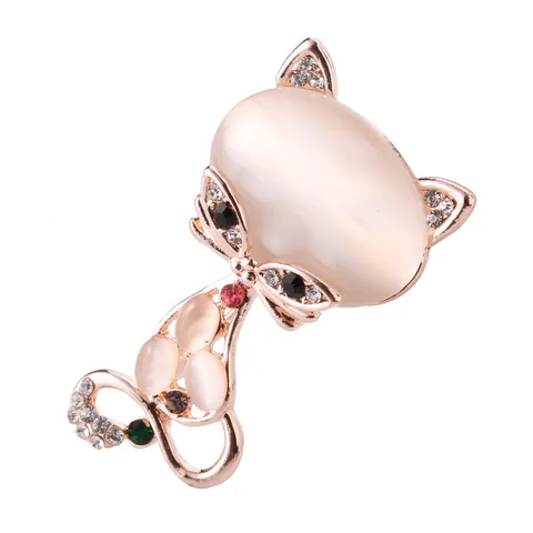 Broche Renard Chat en Alliage Or Rose Vintage avec Pierre d'Œil de Chat Strass Forme Animale Bijoux Mode pour Femme