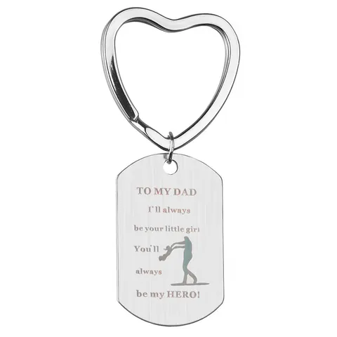 To My Dad Stainless Steel Keychain For Men Heart Ring Engraved Rectangular Tag You Are My Hero Gift For Father's Day