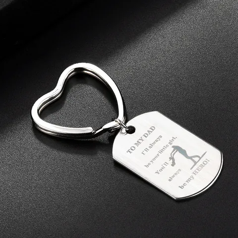 To My Dad Stainless Steel Keychain For Men Heart Ring Engraved Rectangular Tag You Are My Hero Gift For Father's Day
