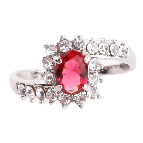 Bague en Alliage Vintage avec Pierre Précieuse Artificielle Ovale avec Accents de Strass Blancs Étincelants Bijoux Mode Occidentale Cadeau Femme
