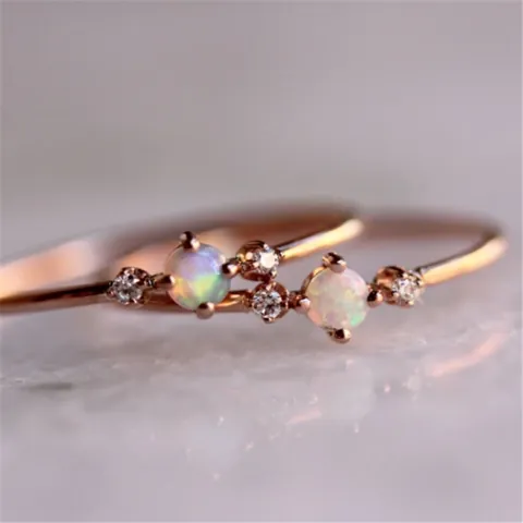 Vintage Rose Gold Alloy Ring For Women Artificial Opal Rhinestone Inlaid Engagement Wedding Finger Ring Fashion Jewelry