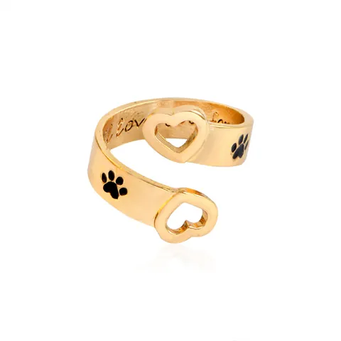Fashion Alloy Open Adjustable Ring Hollow Heart Dog Paw Print Engraved Love You Forever Personalized Jewelry For Women