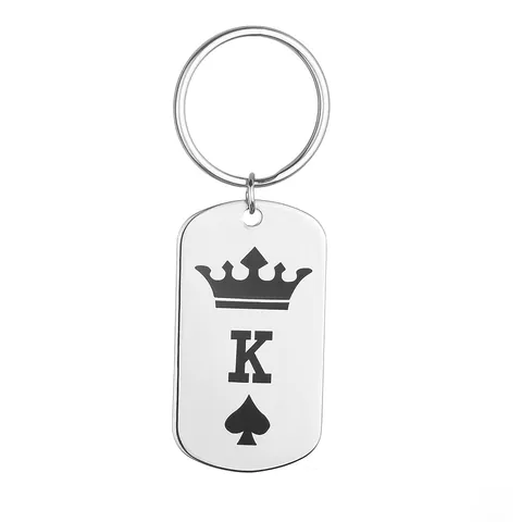 Stainless Steel Poker King Queen Crown Letter K Q Spades Keychain For Couples Men Women Jewelry Key Ring Accessory