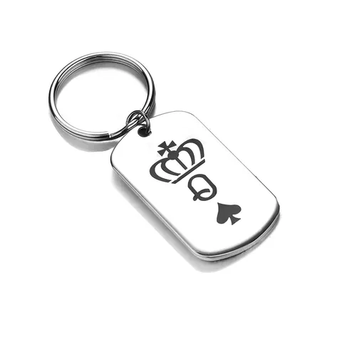Stainless Steel Poker King Queen Crown Letter K Q Spades Keychain For Couples Men Women Jewelry Key Ring Accessory