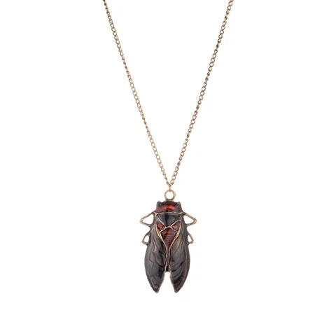 Collier Pendentif Cigale en Alliage Émaillé Vintage Forme d'Insecte Rétro Chaîne Longue Bijoux Cadeau Femmes Filles