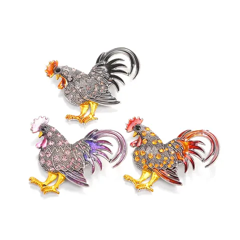 Broche de Gallo de Esmalte y Diamantes de Imitación de Aleación de Moda para Mujer Pin de Forma de Gallo Animal de Color Joyería