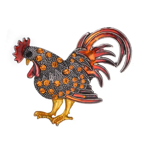 Broche de Gallo de Esmalte y Diamantes de Imitación de Aleación de Moda para Mujer Pin de Forma de Gallo Animal de Color Joyería