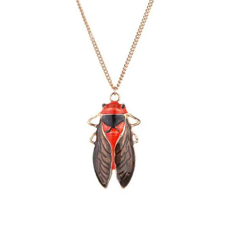 Collier Pendentif Cigale en Alliage Émaillé Vintage Forme d'Insecte Rétro Chaîne Longue Bijoux Cadeau Femmes Filles