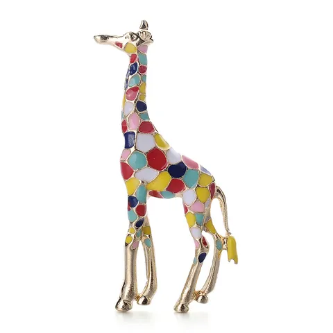 Broche de Jirafa de Esmalte de Moda Aleación de Animales para Mujeres Chapado en Oro Colorido Rosa Accesorios Joyería Regalo