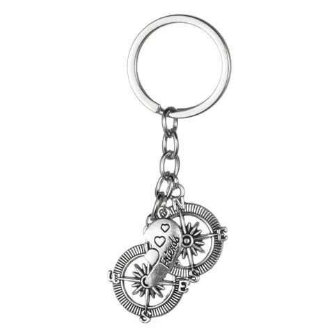 Vintage Silver Alloy Compass Heart Keychain Set Meaningful Friendship Keychain No Matter Where Gift For Best Friend