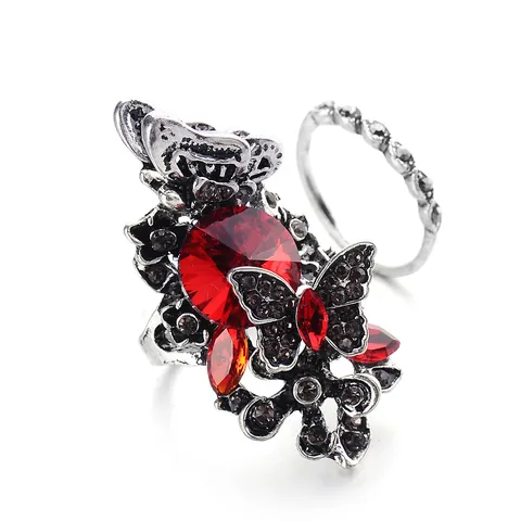 Ensemble de Bagues Papillon en Alliage Vintage Avec Grands Strass en Cristal Rond Bague Fleurie Bohémienne Gothique pour Femme Bijoux Cadeau