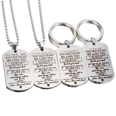 Inspirerende Legering Hondenpenning Halsketting En Sleutelhanger Cadeau Voor Zoon Dochter Van Mama Papa Zilver Gegraveerde Sieraden