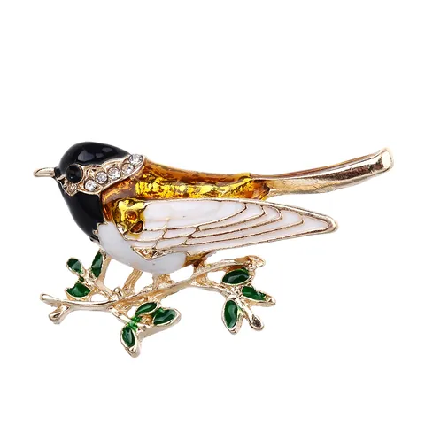 Broche De Pájaro De Esmalte Vintage En Rama De Árbol Para Mujer Aleación Diamantes De Imitación Animal Pin De Solapa Joyería Regalo