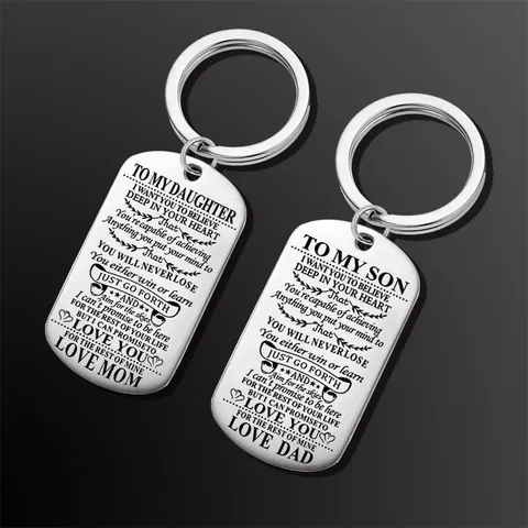 Llavero de Placa Militar de Acero Inoxidable con Texto Inspirador Llavero para Hijo Hija Mamá Papá Regalo de Familia Joyería
