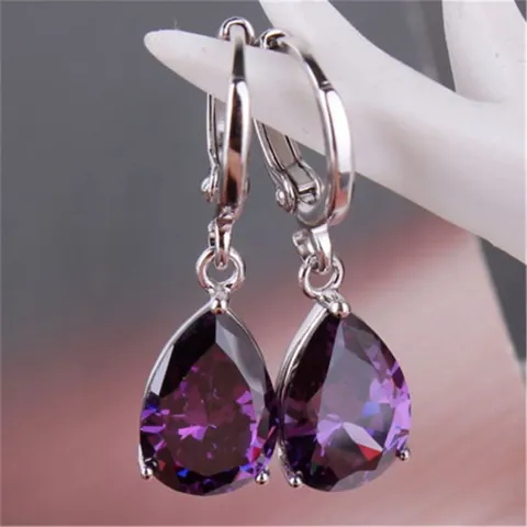 Alloy Pear Cut Crystal Drop Earrings Silver Teardrop Gemstone Leverback Earrings For Women Wedding Party Jewelry