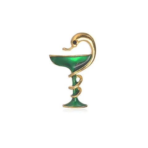 Broche de Aleación Esmaltado Vintage Con Copa de Higía y Serpiente de Strass Símbolo Médico Pin para Enfermeras Médicos Farmacéuticos Joyería