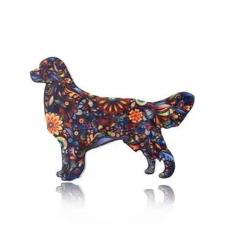 Broches Chien en Acrylique Artistique pour Femmes Hommes Motif Floral Bohème Imprimé Mandala Épingles de Revers Accessoires Mode