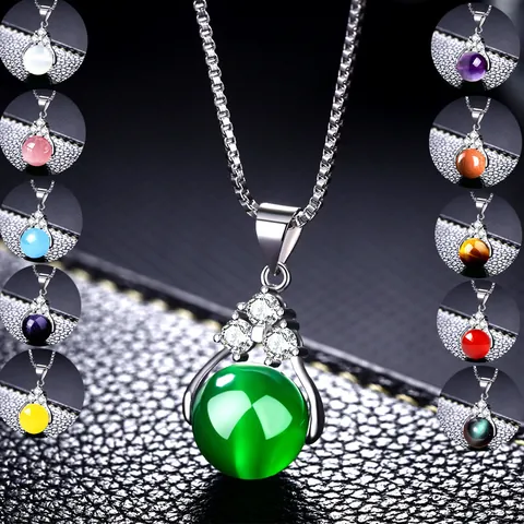 Silver Plated Alloy Round Gemstone Pendant Necklace With Zirconia Box Chain Minimalist Clavicle Chain Jewelry For Women