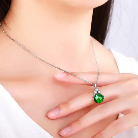 Silver Plated Alloy Round Gemstone Pendant Necklace With Zirconia Box Chain Minimalist Clavicle Chain Jewelry For Women