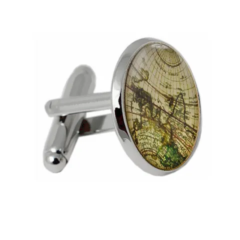 Gemelos Redondos Vintage Mapa Del Mundo Para Hombre Mujer Aleación Vidrio Diseño Mapa Accesorios Camisa Negocios Plata Bronce Negro