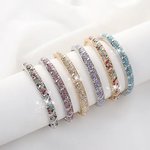 Bracelet Jonc à Charnière en Strass pour Femmes Mode Alliage Plaqué Or Argent Incrusté de Cristaux Multi-rangs Bijoux Cadeau