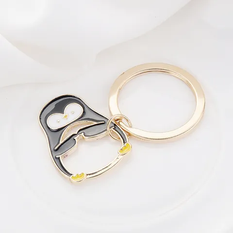Schattige Tekenfilm Pinguïn Sleutelhanger Voor Dames Heren Legering Emaille Dier Tas Hanger Met Metalen Sleutelring Flesopener
