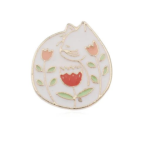 Pin de Esmalte de Gato y Tulipán de Dibujos Animados Lindo Animal Flor Aleación Broche para Mochila Ropa Sombrero Joyería Regalo