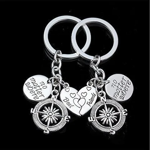 Vintage Alloy Compass Heart Splicing Keychain No Matter Where Engraved Message Key Ring For Friends Family Traveler Gift