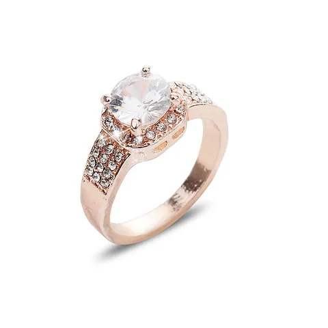Bague Halo de Luxe en Alliage avec Zirconium Cubique Rond Plaqué Or Rose Argent Bijoux de Mode Mariage Femme