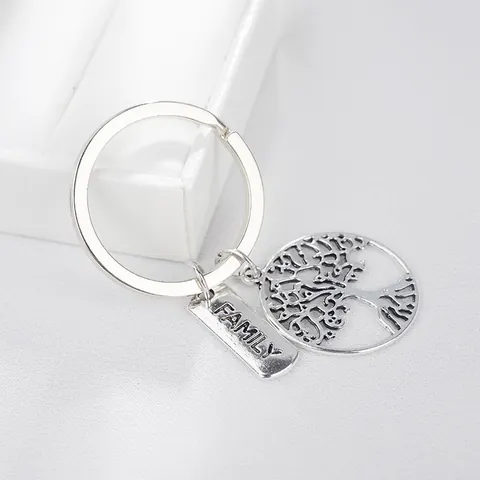 Edelstahl Baum des Lebens Familie Buchstabe Schlüsselanhänger Silber Hohl Rund Anhänger Schlüsselring Schmuck Für Damen Herren