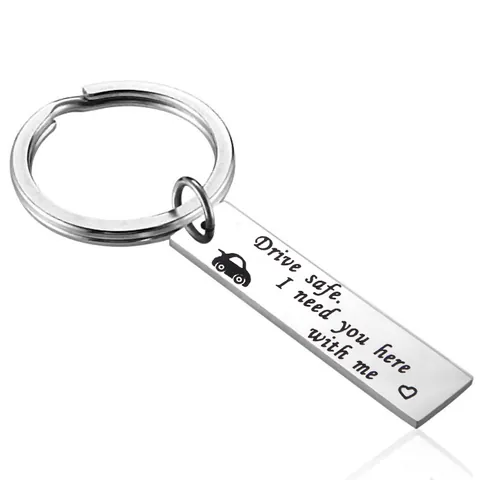 Portachiavi Rettangolare in Acciaio Inossidabile Con Incisione Drive Safe I Need You Here With Me Ciondolo Cuore Auto Regalo